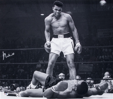 Muhammad Ali Autographed 20 x 24 Black & White Photograph of Ali Standing Over Liston (PSA/DNA)